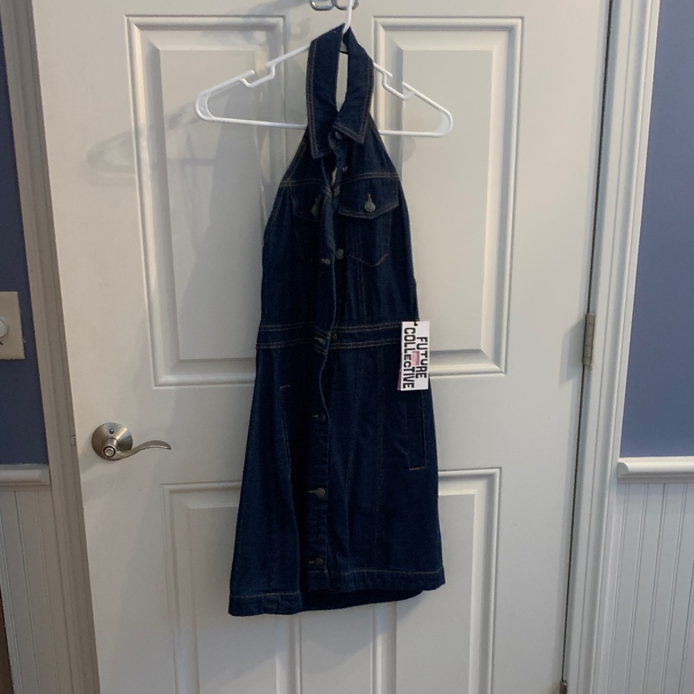 Elegant Backless Denim Halter Dress